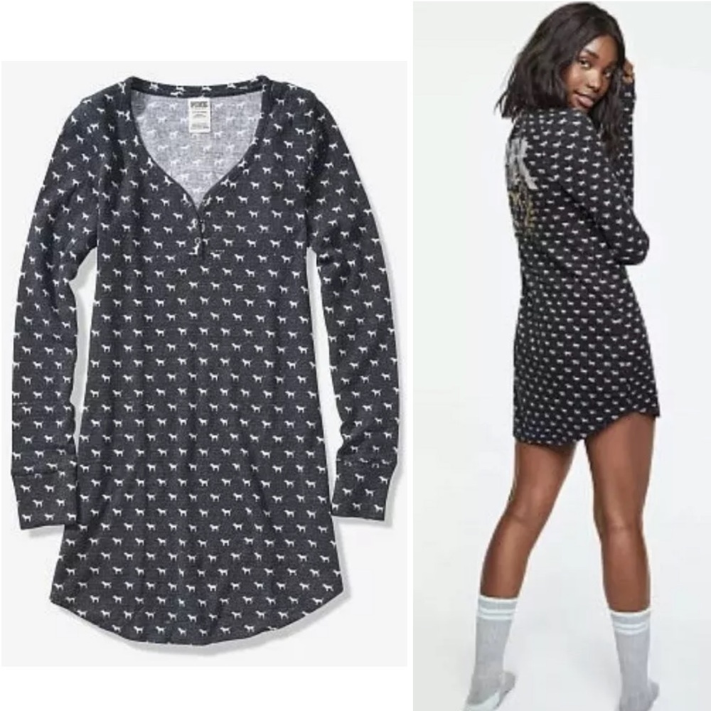VS PINK Sequins Logo Dog Cozy Sleep Dress Pajama S